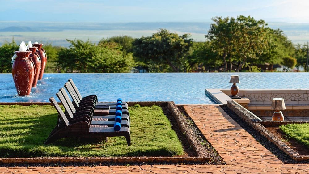 Lake Manyara Kilimamoja Lodge — Infinity pool above the Rift Valley