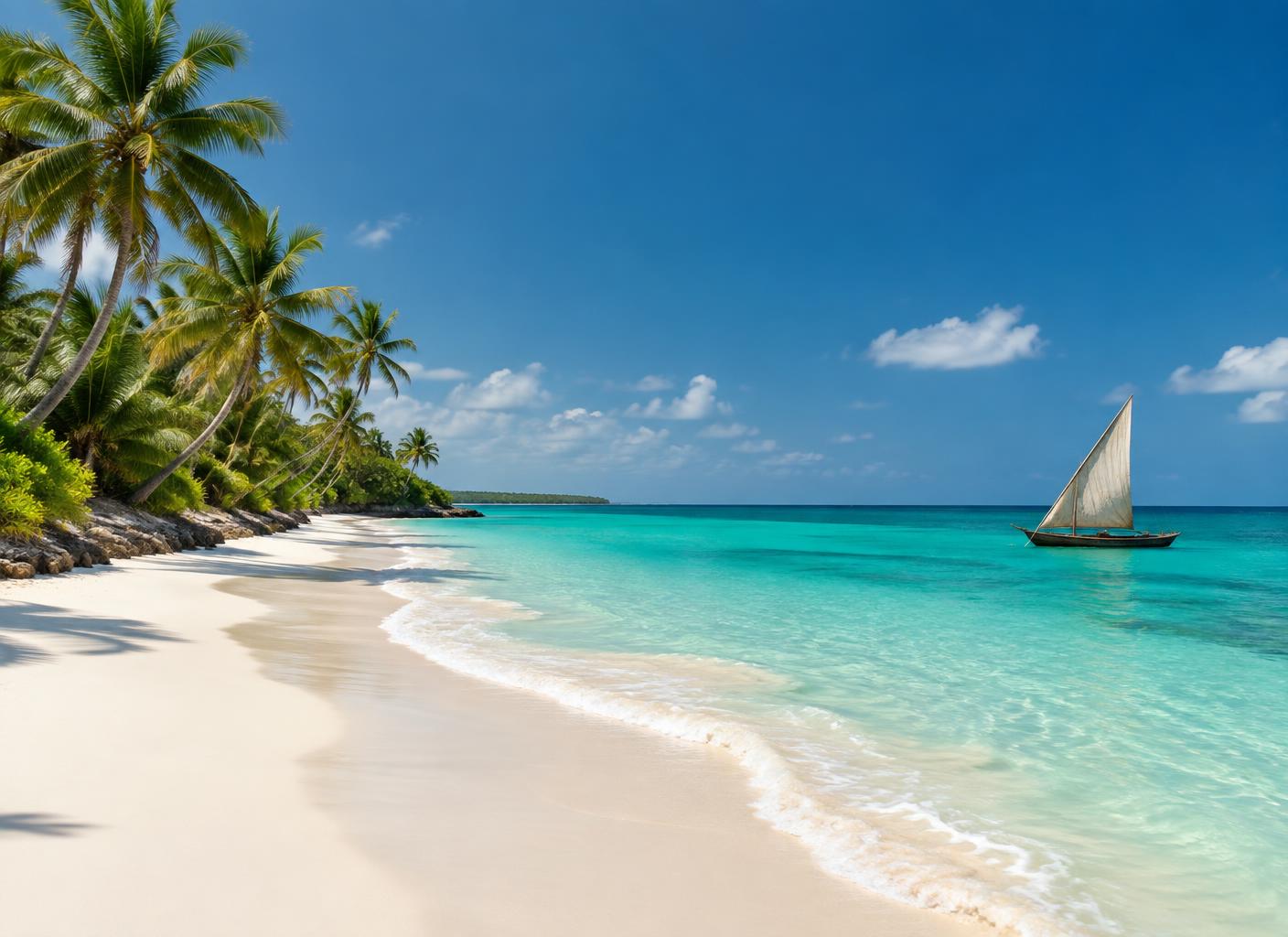 White sand and turquoise water on a quiet Zanzibar beach